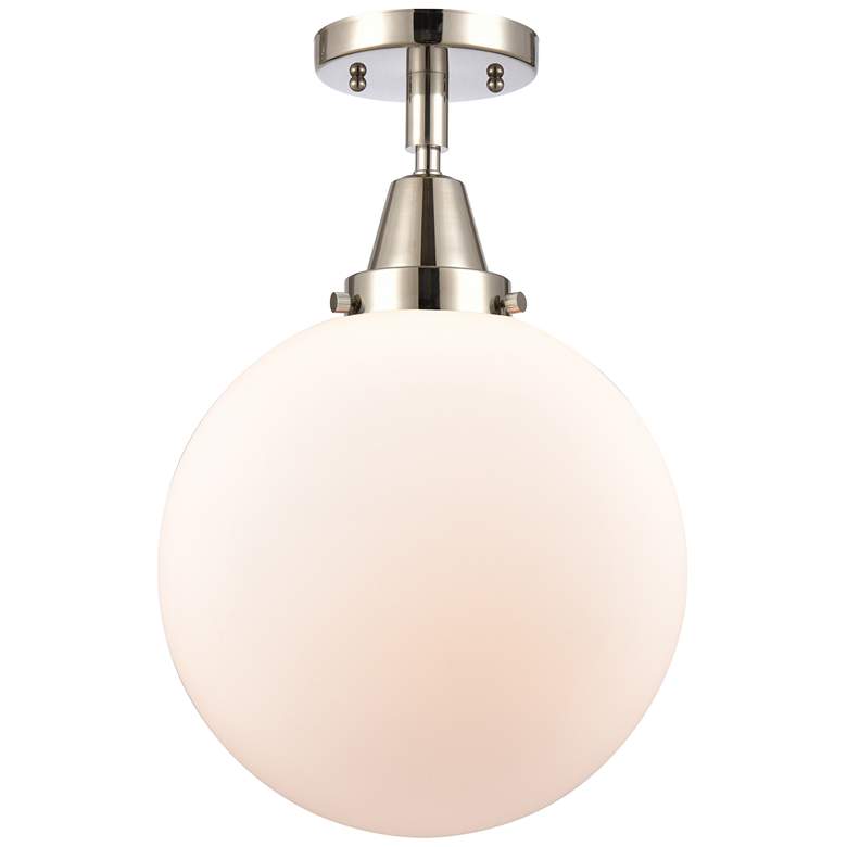 Image 1 Caden Beacon 10" Flush Mount - Polished Nickel - Matte White Shade
