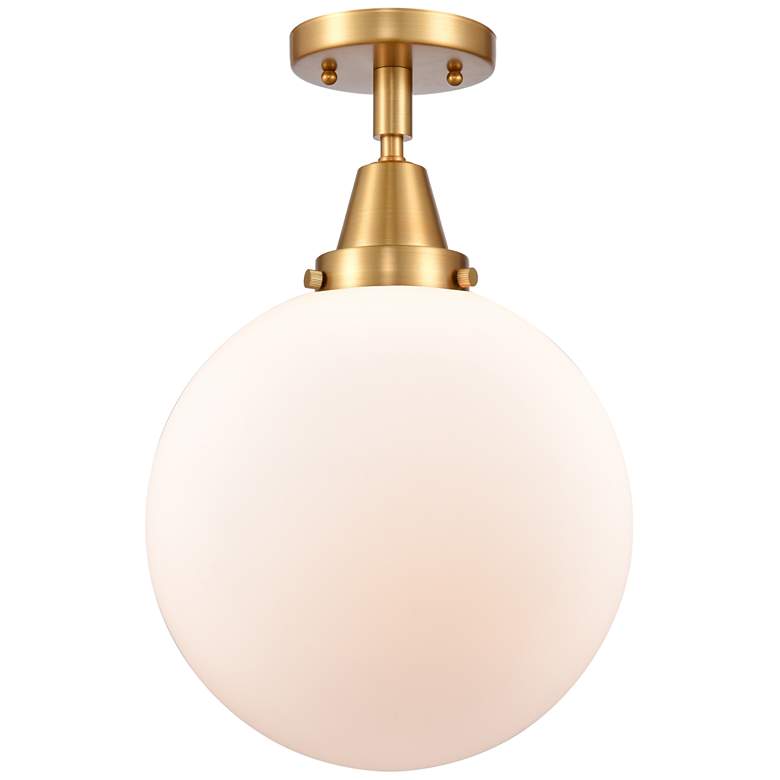 Image 1 Caden Beacon 10" Flush Mount - Satin Gold - Matte White Shade