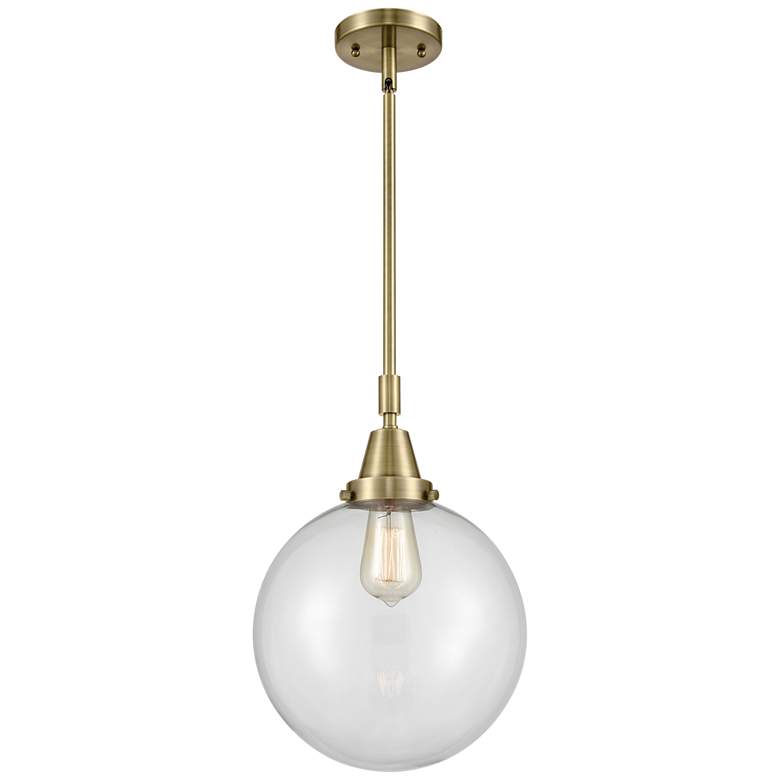 Image 1 Caden Beacon 10" Wide Antique Brass Stem Hung Mini Pendant w/ Clear Sh