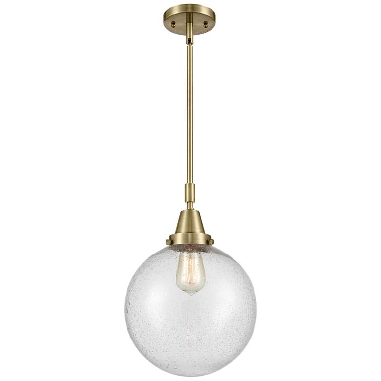Image 1 Caden Beacon 10" Wide Antique Brass Stem Hung Mini Pendant w/ Seedy Sh
