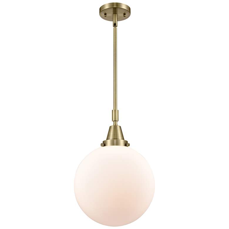 Image 1 Caden Beacon 10" Wide Antique Brass Stem Hung Mini Pendant w/ White Sh