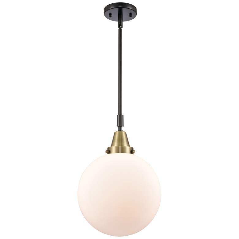 Image 1 Caden Beacon 10" Wide Black Brass Stem Hung Mini Pendant w/ White Shad