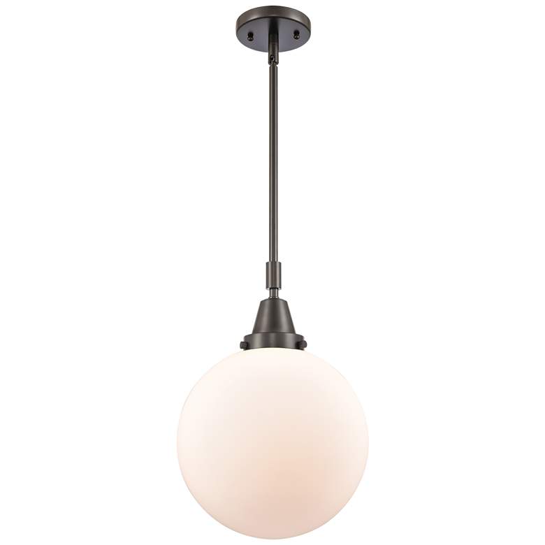 Image 1 Caden Beacon 10" Wide Bronze Stem Hung Mini Pendant w/ Matte White Sha