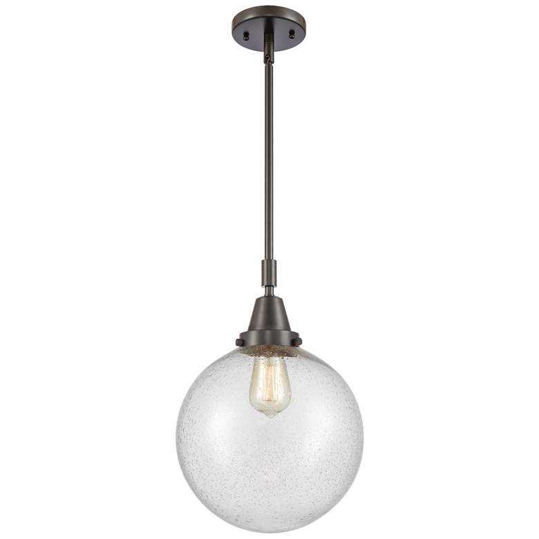 Image 1 Caden Beacon 10" Wide Bronze Stem Hung Mini Pendant w/ Seedy Shade