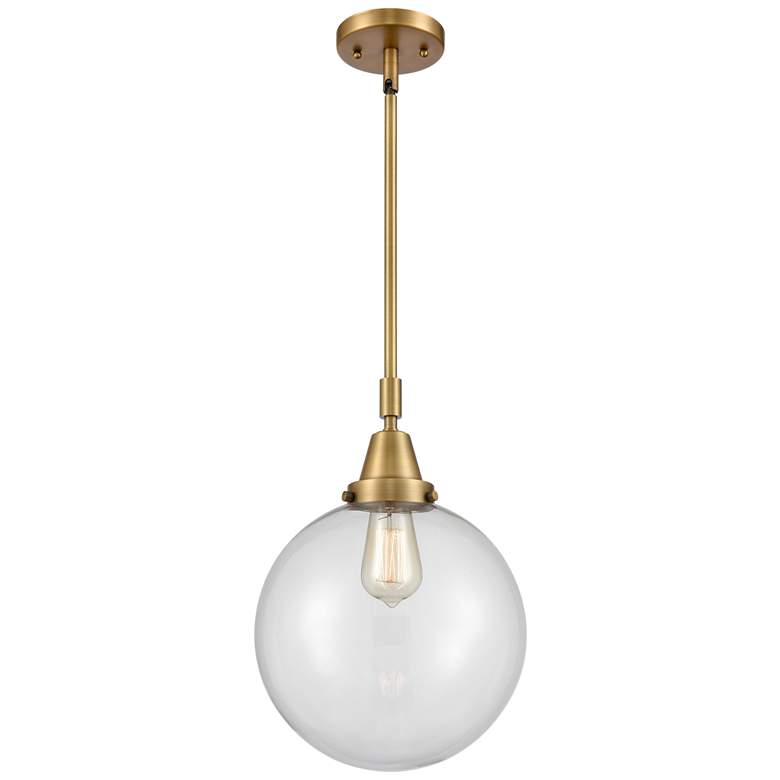 Image 1 Caden Beacon 10" Wide Brushed Brass Stem Hung Mini Pendant w/ Clear Sh