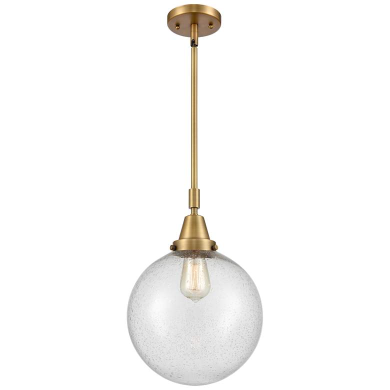 Image 1 Caden Beacon 10" Wide Brushed Brass Stem Hung Mini Pendant w/ Seedy Sh