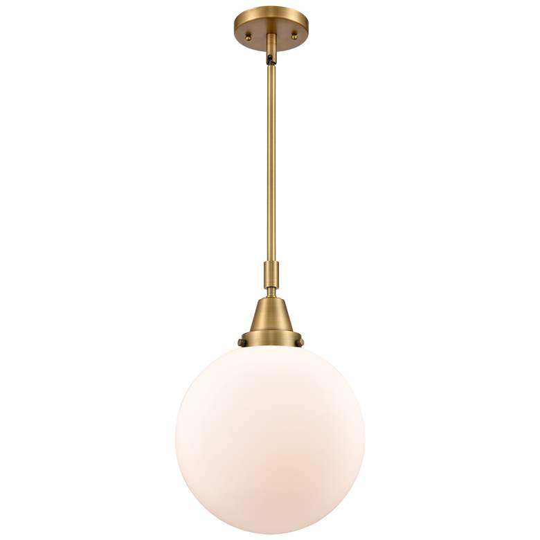 Image 1 Caden Beacon 10" Wide Brushed Brass Stem Hung Mini Pendant w/ White Sh