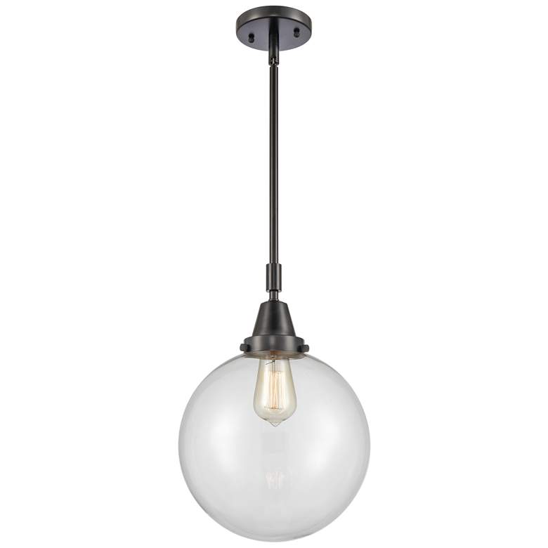 Image 1 Caden Beacon 10" Wide Matte Black Stem Hung Mini Pendant w/ Clear Shad