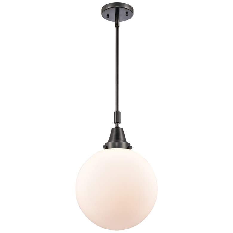 Image 1 Caden Beacon 10" Wide Matte Black Stem Hung Mini Pendant w/ White Shad