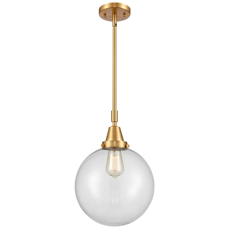 Image 1 Caden Beacon 10" Wide Satin Gold Stem Hung Mini Pendant w/ Clear Shade