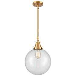 Caden Beacon 10" Wide Satin Gold Stem Hung Mini Pendant w/ Clear Shade