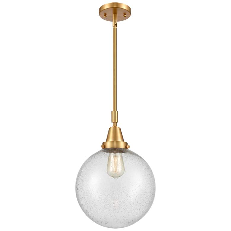 Image 1 Caden Beacon 10" Wide Satin Gold Stem Hung Mini Pendant w/ Seedy Shade