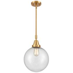 Caden Beacon 10" Wide Satin Gold Stem Hung Mini Pendant w/ Seedy Shade