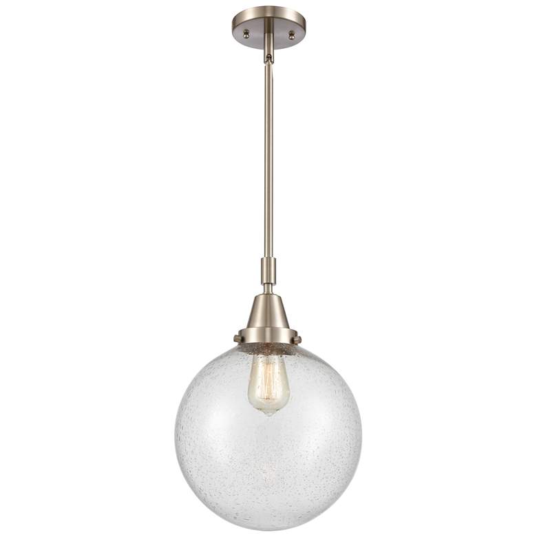 Image 1 Caden Beacon 10 inchW Brushed Nickel Stem Hung Mini Pendant w/ Seedy Shade