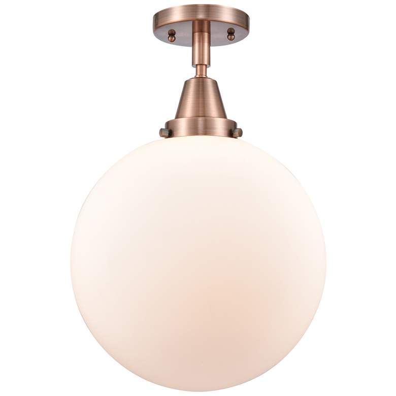 Image 1 Caden Beacon 12" Flush Mount - Antique Copper - Matte White Shade