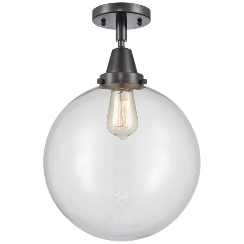 Image 1 Caden Beacon 12" Flush Mount - Matte Black - Clear Shade