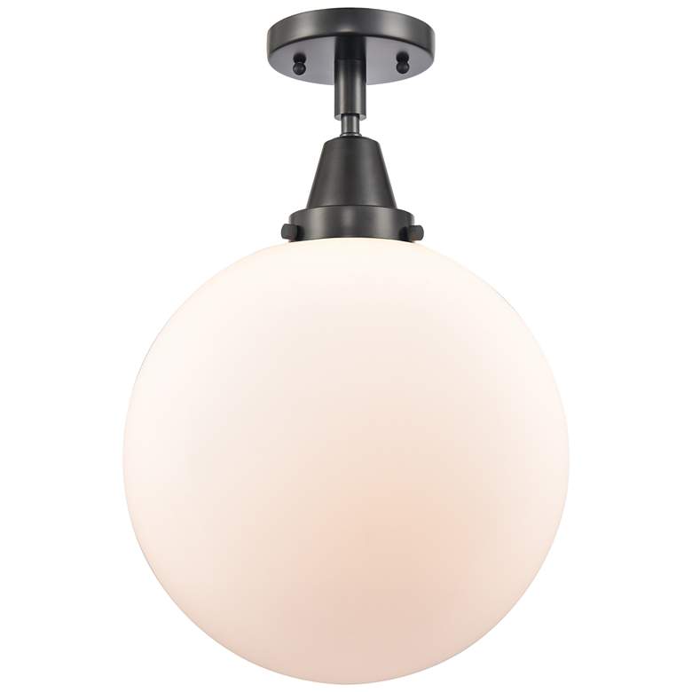 Image 1 Caden Beacon 12" Flush Mount - Matte Black - Matte White Shade