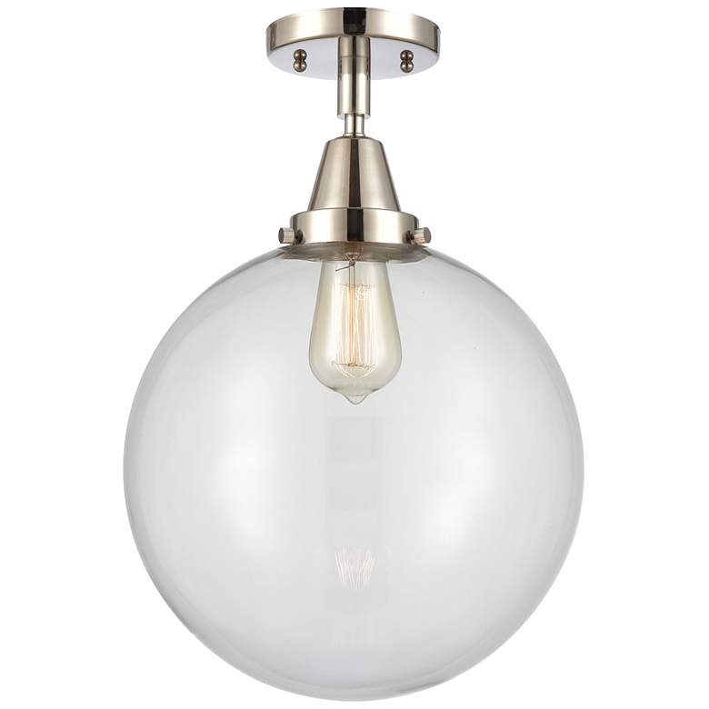 Image 1 Caden Beacon 12" Flush Mount - Polished Nickel - Clear Shade