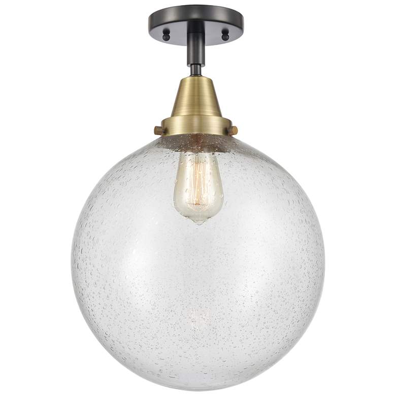 Image 1 Caden Beacon 12" LED Flush Mount - Black Antique Brass - Seedy Shade