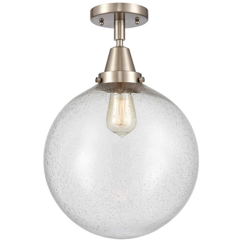 Image 1 Caden Beacon 12" LED Flush Mount - Brushed Satin Nickel - Seedy Shade