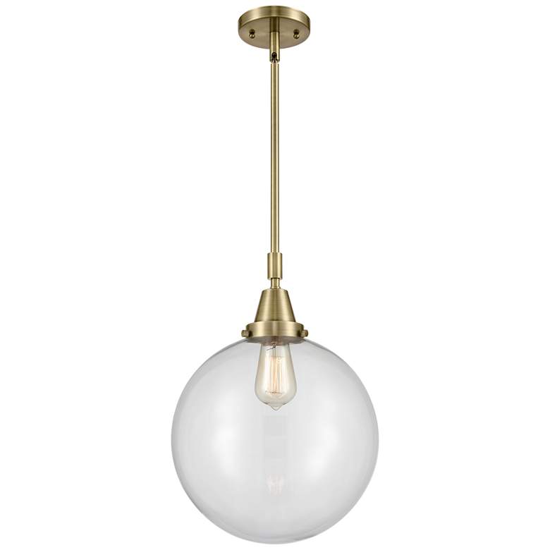 Image 1 Caden Beacon 12" Wide Antique Brass Stem Hung Mini Pendant w/ Clear Sh