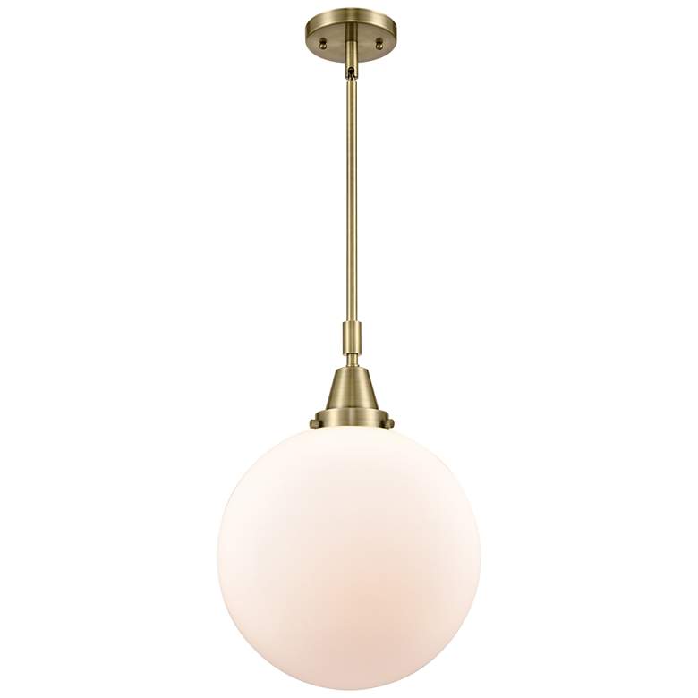 Image 1 Caden Beacon 12" Wide Antique Brass Stem Hung Mini Pendant w/ White Sh