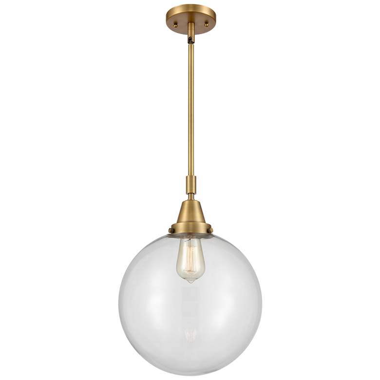 Image 1 Caden Beacon 12" Wide Brushed Brass Stem Hung Mini Pendant w/ Clear Sh