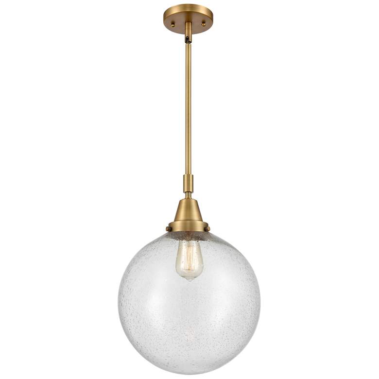 Image 1 Caden Beacon 12" Wide Brushed Brass Stem Hung Mini Pendant w/ Seedy Sh