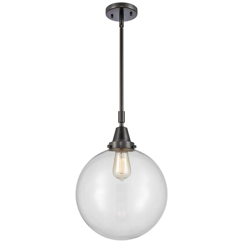 Image 1 Caden Beacon 12" Wide Matte Black Stem Hung Mini Pendant w/ Clear Shad