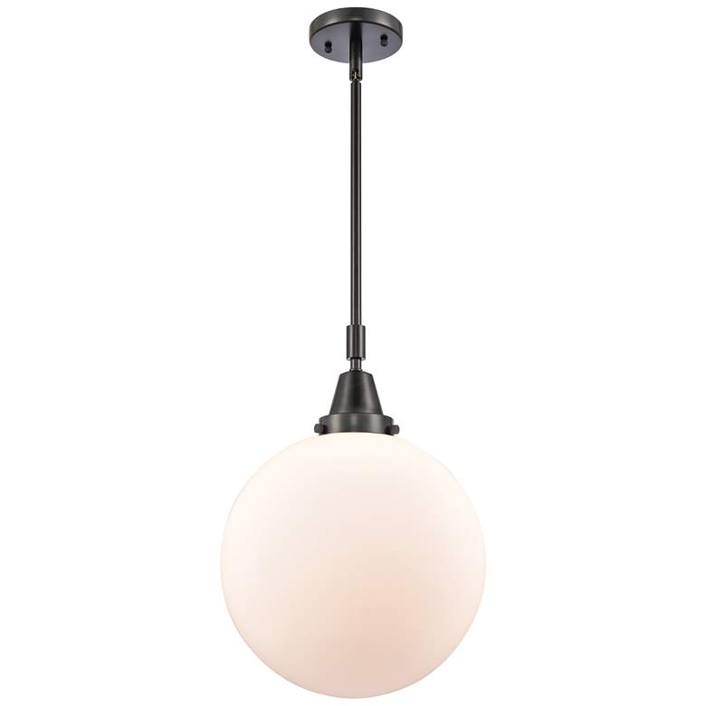 Image 1 Caden Beacon 12" Wide Matte Black Stem Hung Mini Pendant w/ White Shad