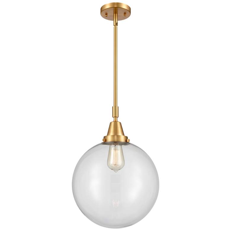 Image 1 Caden Beacon 12 inch Wide Satin Gold Stem Hung Mini Pendant w/ Clear Shade
