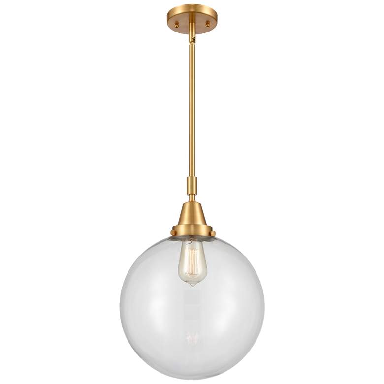 Image 1 Caden Beacon 12" Wide Satin Gold Stem Hung Mini Pendant w/ Clear Shade