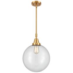 Caden Beacon 12" Wide Satin Gold Stem Hung Mini Pendant w/ Clear Shade