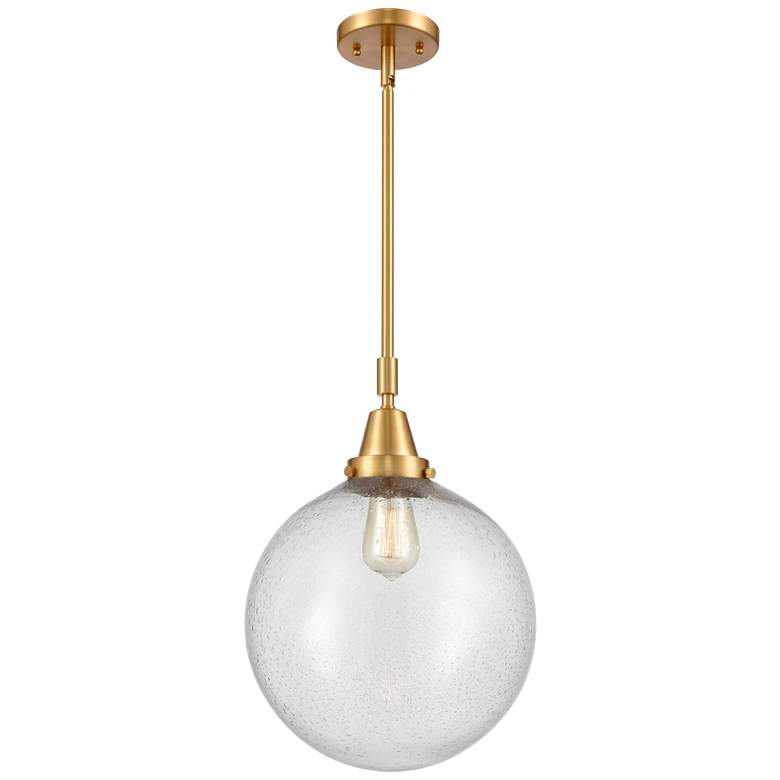 Image 1 Caden Beacon 12" Wide Satin Gold Stem Hung Mini Pendant w/ Seedy Shade