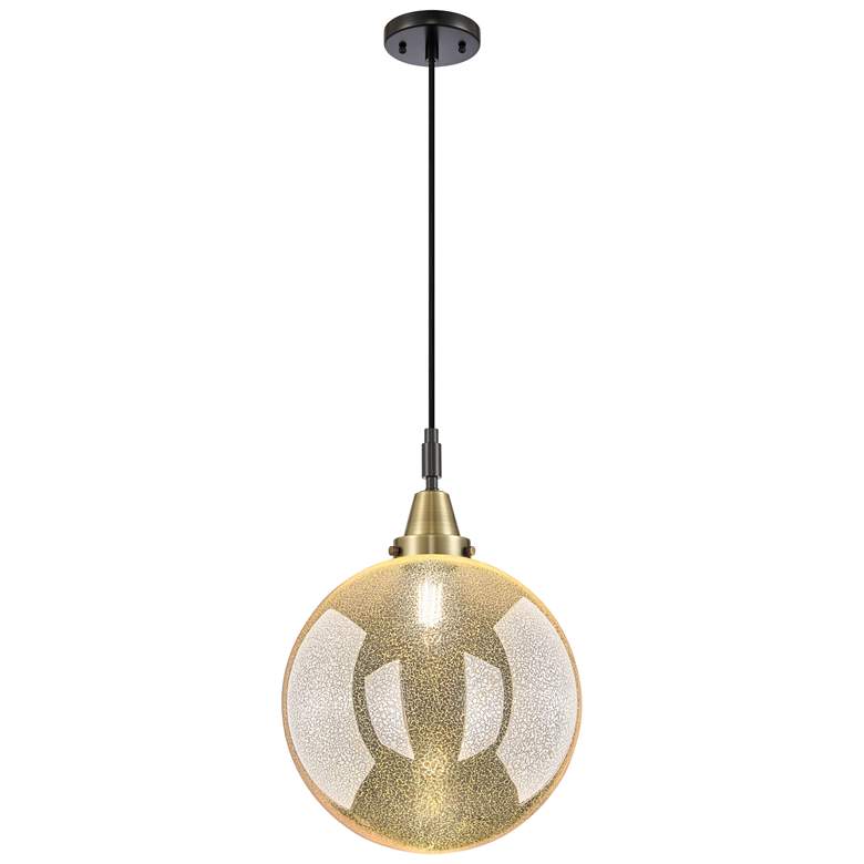 Image 1 Caden Beacon 12"W Black Brass Cord Mini Pendant With Mercury Shade