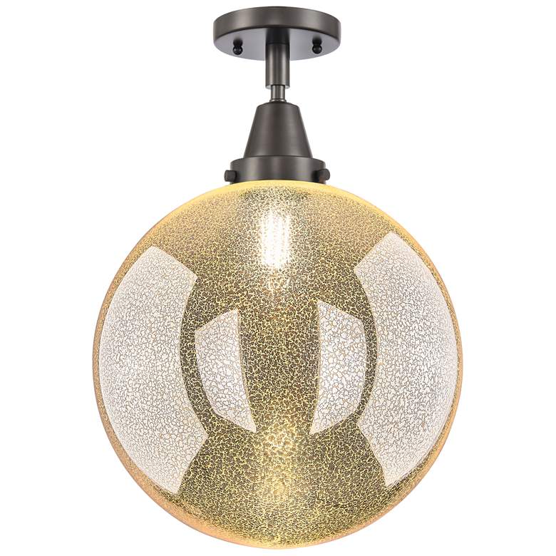 Image 1 Caden Beacon 12" Wide Oil Rubbed Bronze Flush Mount With Mercury Shade
