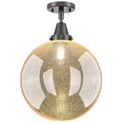 Caden Beacon 12" Wide Oil Rubbed Bronze Flush Mount With Mercury Shade