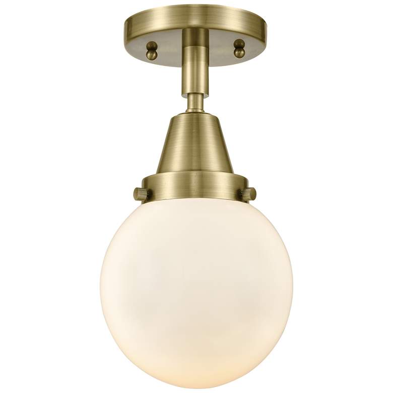 Image 1 Caden Beacon 6" Flush Mount - Antique Brass - Matte White Shade