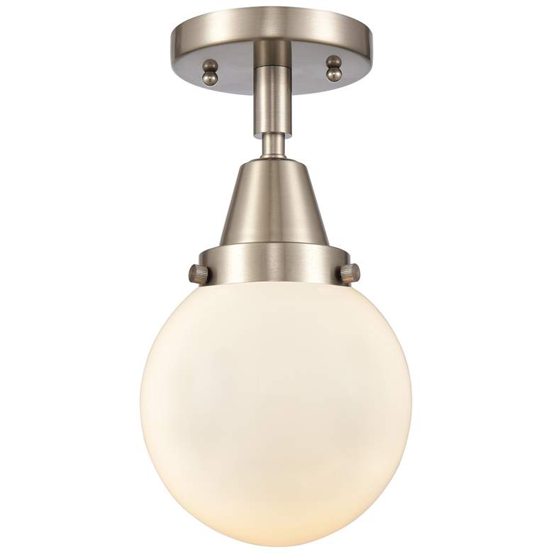 Image 1 Caden Beacon 6" Flush Mount - Brushed Satin Nickel - Matte White Shade