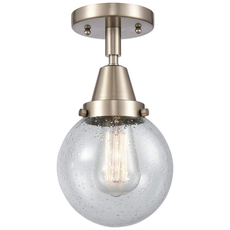 Image 1 Caden Beacon 6" Flush Mount - Brushed Satin Nickel - Seedy Shade