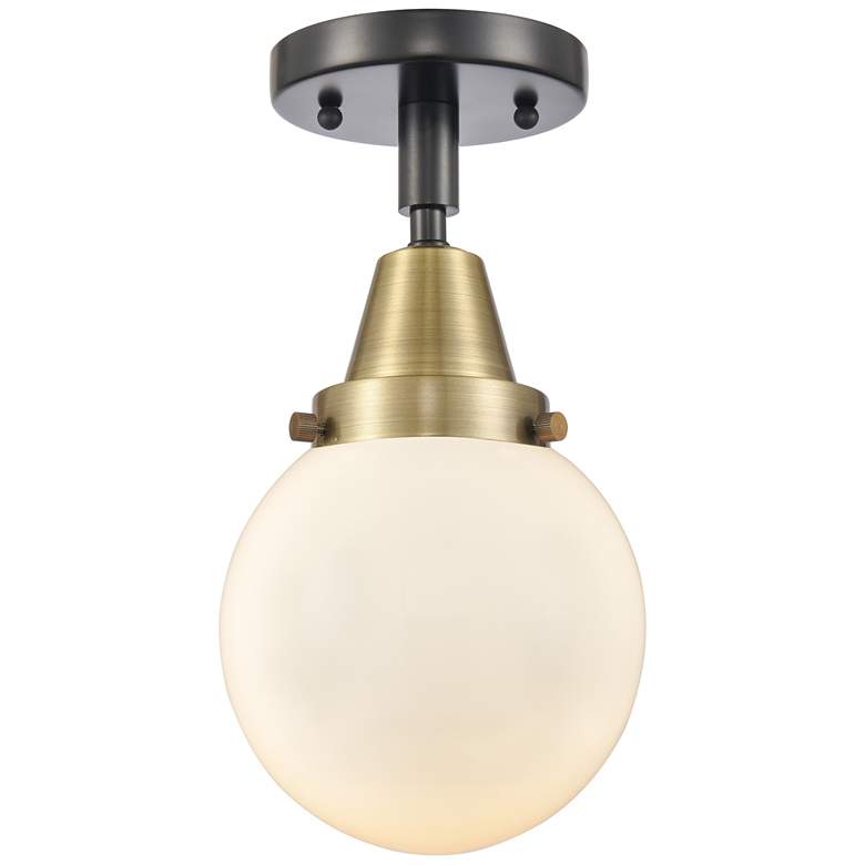 Image 1 Caden Beacon 6" LED Flush Mount - Black Antique Brass - Matte White Sh