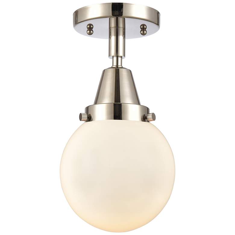 Image 1 Caden Beacon 6" LED Flush Mount - Polished Nickel - Matte White Shade