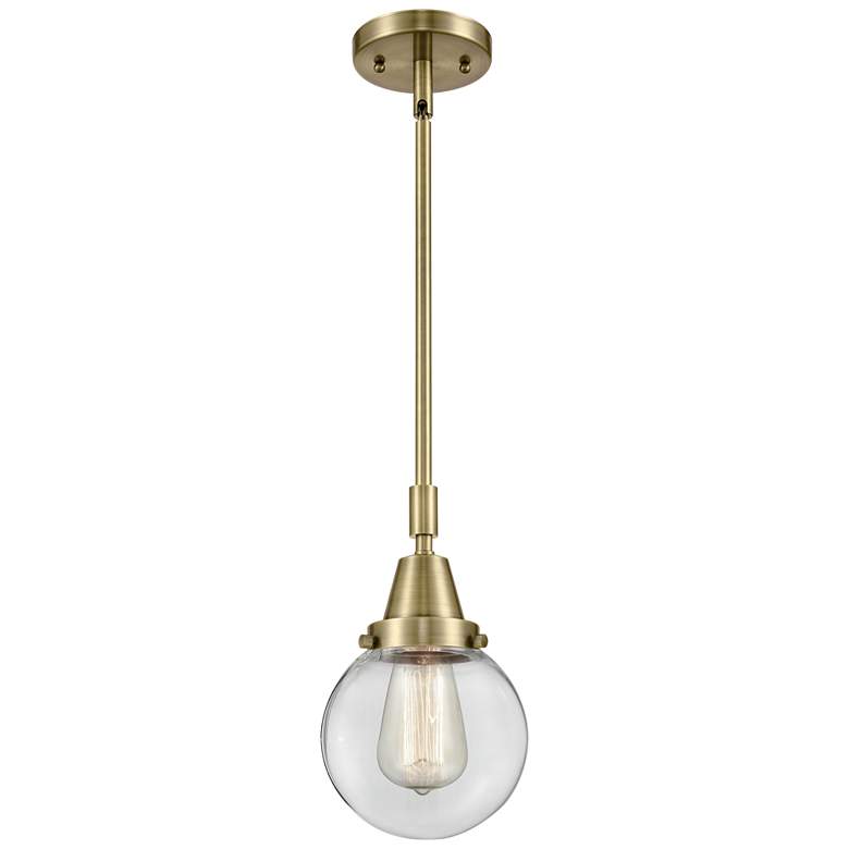 Image 1 Caden Beacon 6" Wide Antique Brass Stem Hung Mini Pendant w/ Clear Sha