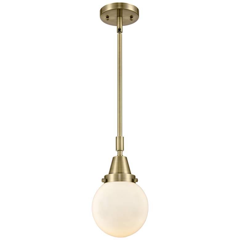 Image 1 Caden Beacon 6" Wide Antique Brass Stem Hung Mini Pendant w/ White Sha