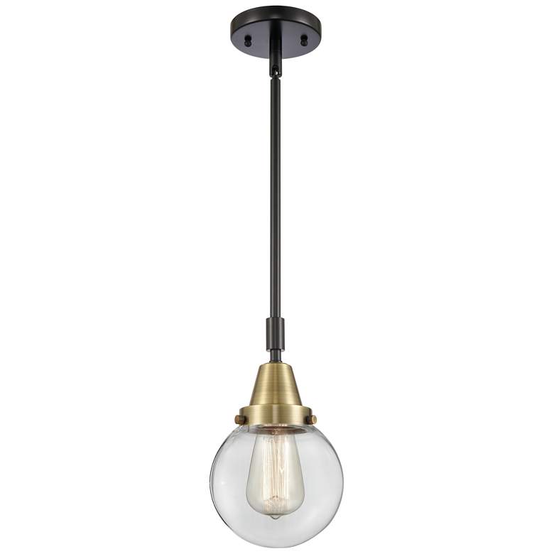 Image 1 Caden Beacon 6" Wide Black Brass Stem Hung Mini Pendant w/ Clear Shade