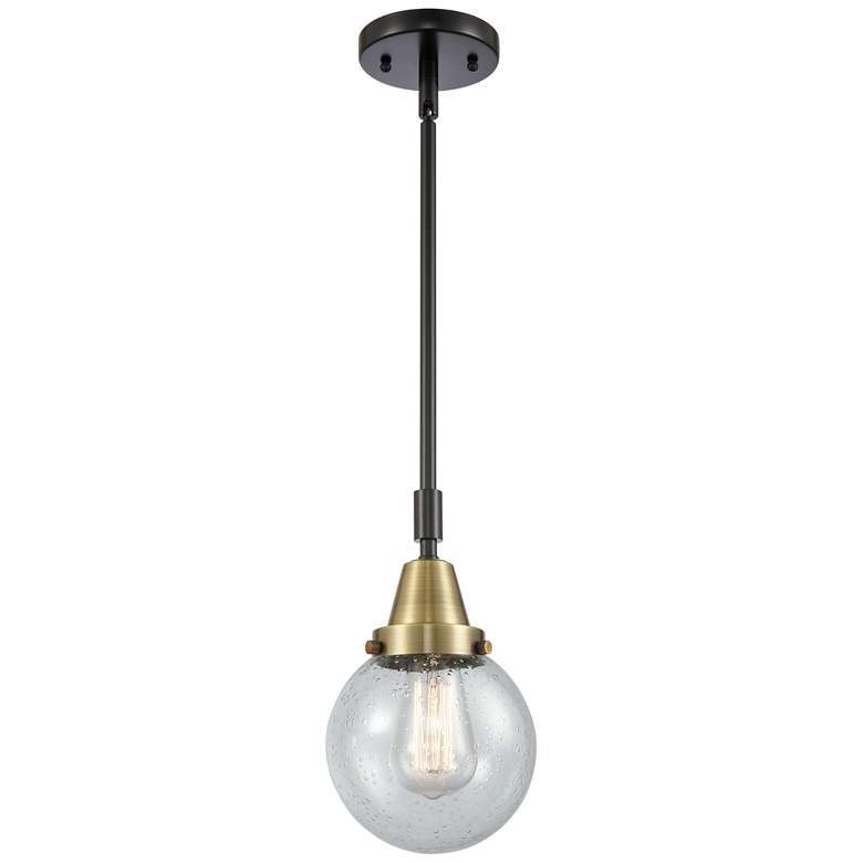 Image 1 Caden Beacon 6" Wide Black Brass Stem Hung Mini Pendant w/ Seedy Shade