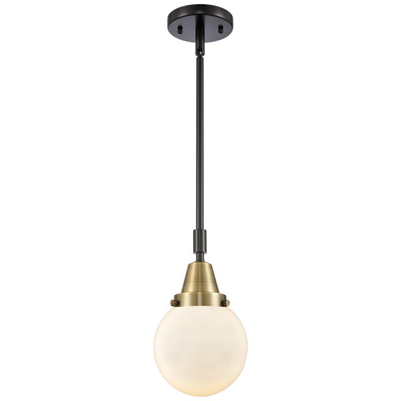 Image 1 Caden Beacon 6" Wide Black Brass Stem Hung Mini Pendant w/ White Shade