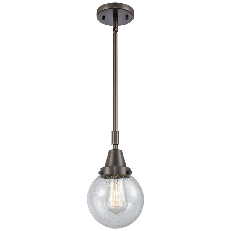 Image 1 Caden Beacon 6" Wide Bronze Stem Hung Mini Pendant w/ Seedy Shade