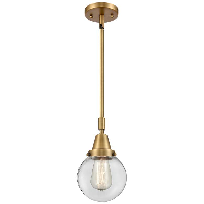 Image 1 Caden Beacon 6" Wide Brushed Brass Stem Hung Mini Pendant w/ Clear Sha