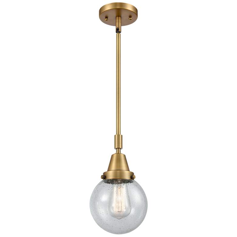 Image 1 Caden Beacon 6" Wide Brushed Brass Stem Hung Mini Pendant w/ Seedy Sha
